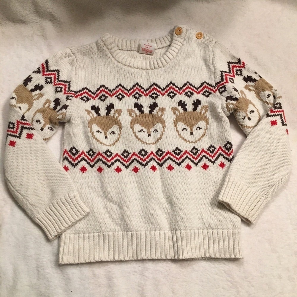 Holiday Time Reindeer Sweater Kids 5T White Fair Isle Christmas Knit Pull